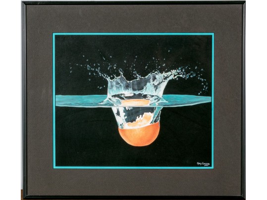 Gary Lancelle (1952-2016) Pastel Painting, Half An Orange Plunging Into Water