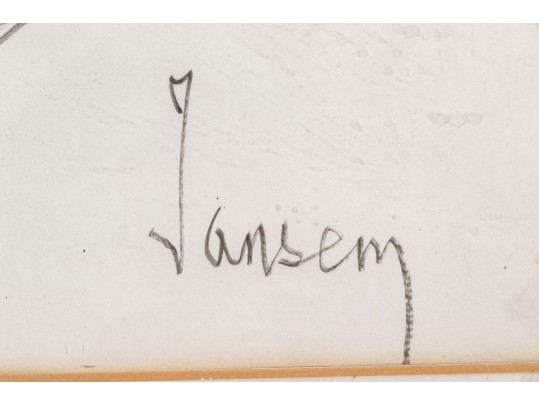 Jean Jansem (French, 1920-2013) Ink On Paper, Woman With Floral Bouquet