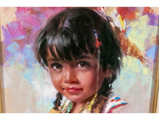 Harley Brown (Canadian, B. 1939) Pastel On Paper, Bust Of A Native American Girl