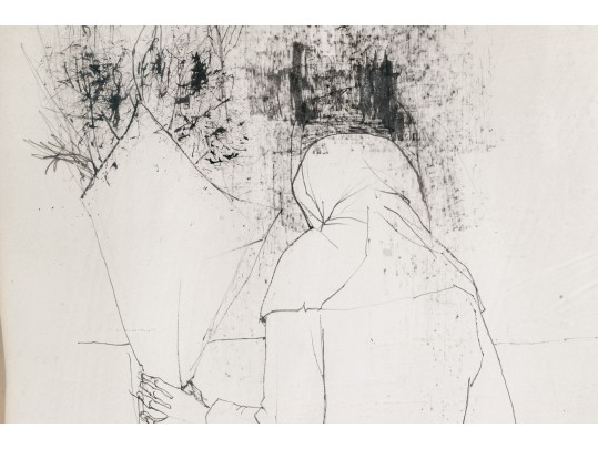 Jean Jansem (French, 1920-2013) Ink On Paper, Woman With Floral Bouquet