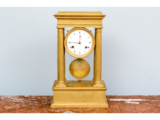 19th Century French Bergmiller Gilt Portico Clock