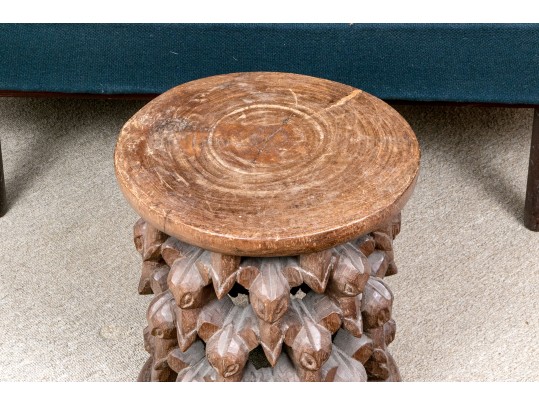African Hand-Carved Wood Stacked Elephant Taboret