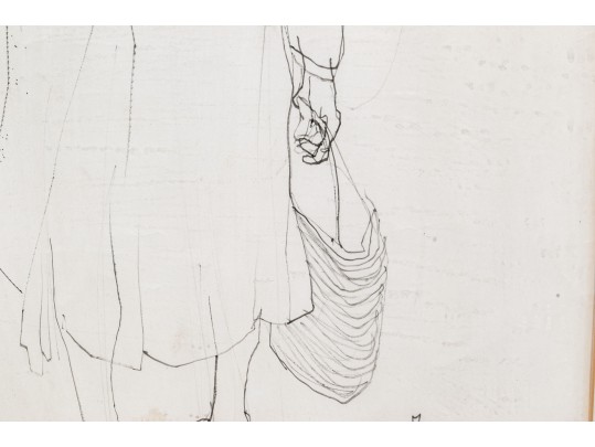 Jean Jansem (French, 1920-2013) Ink On Paper, Woman With Floral Bouquet