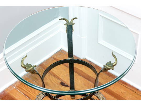 Maitland Smith Iron And Gilt Finished Glass Top Occasional Table