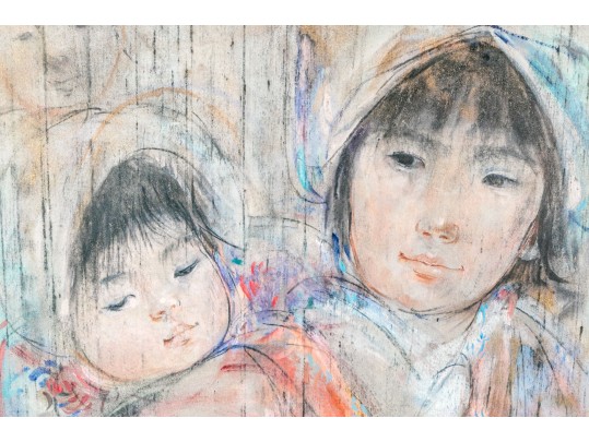 Edna Hibel (American, 1917-2014) Oil On Board, Asian Children