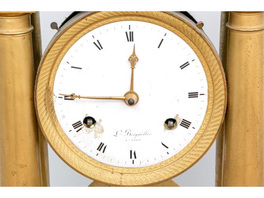 19th Century French Bergmiller Gilt Portico Clock
