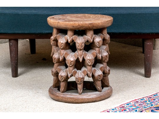 African Hand-Carved Wood Stacked Elephant Taboret
