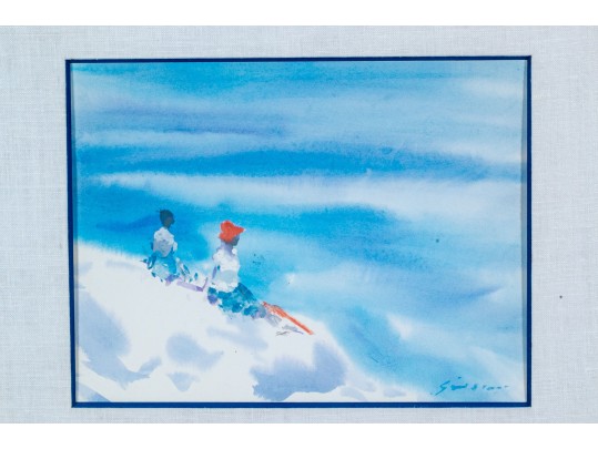 Andre Gisson (American, 1921-2003) Signed Watercolor On Paper, Figures Seated On A Beach