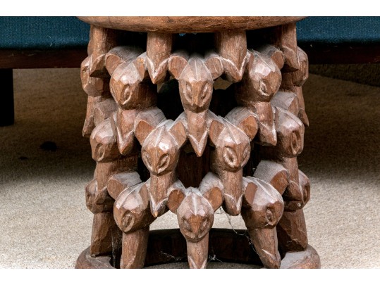 African Hand-Carved Wood Stacked Elephant Taboret