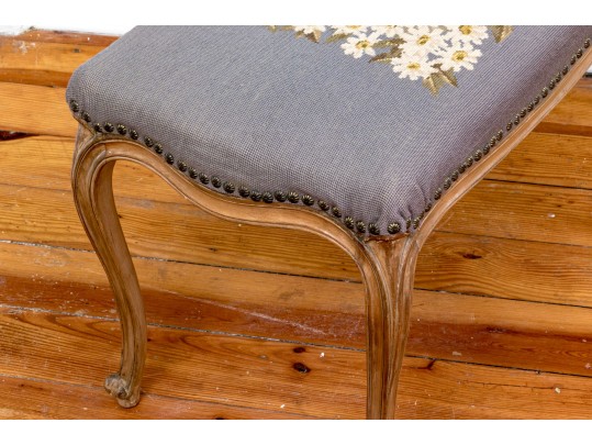 Needlepoint Upholstered Louis XV Style Stool