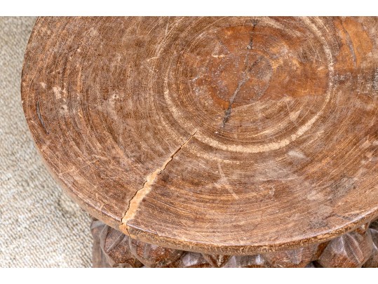 African Hand-Carved Wood Stacked Elephant Taboret