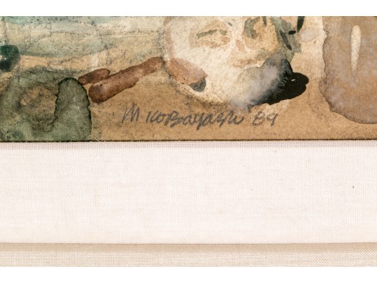 Milt Kobayashi (American, B. 1950) Watercolor, Girl Painting Her Toy Dolls, Ca. 1989