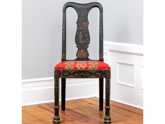 Antique Chinoiserie Carved And Lacquered Side Chair