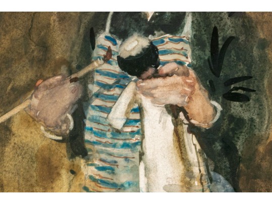 Milt Kobayashi (American, B. 1950) Watercolor, Girl Painting Her Toy Dolls, Ca. 1989