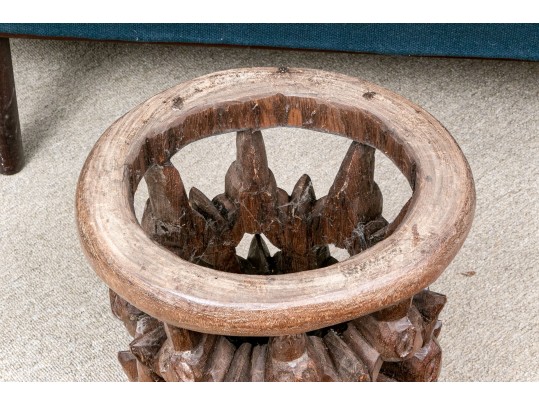 African Hand-Carved Wood Stacked Elephant Taboret