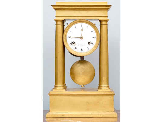 19th Century French Bergmiller Gilt Portico Clock