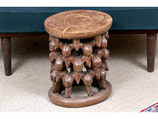 African Hand-Carved Wood Stacked Elephant Taboret