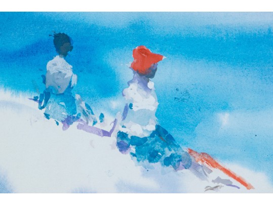 Andre Gisson (American, 1921-2003) Signed Watercolor On Paper, Figures Seated On A Beach