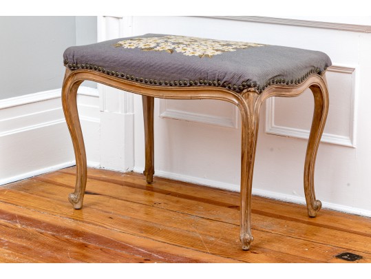 Needlepoint Upholstered Louis XV Style Stool
