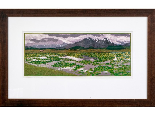 Andrea Rich (American, B. 1954) “Alaskan Waterlilys” Signed Woodcut
