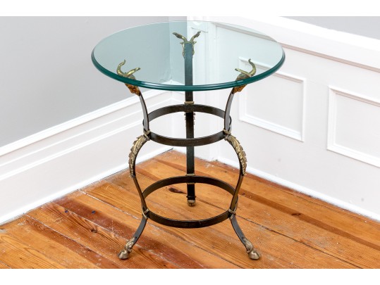 Maitland Smith Iron And Gilt Finished Glass Top Occasional Table