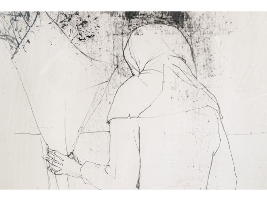 Jean Jansem (French, 1920-2013) Ink On Paper, Woman With Floral Bouquet