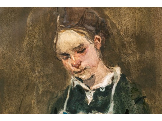 Milt Kobayashi (American, B. 1950) Watercolor, Girl Painting Her Toy Dolls, Ca. 1989