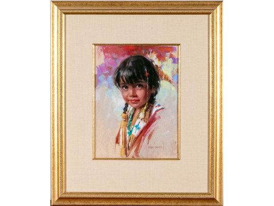 Harley Brown (Canadian, B. 1939) Pastel On Paper, Bust Of A Native American Girl