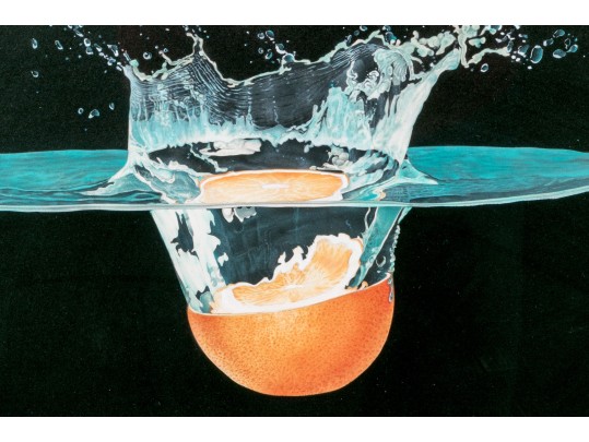 Gary Lancelle (1952-2016) Pastel Painting, Half An Orange Plunging Into Water
