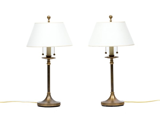 Pair Of Intertek Sturdy Brass Finished Twin Light Table Lamps