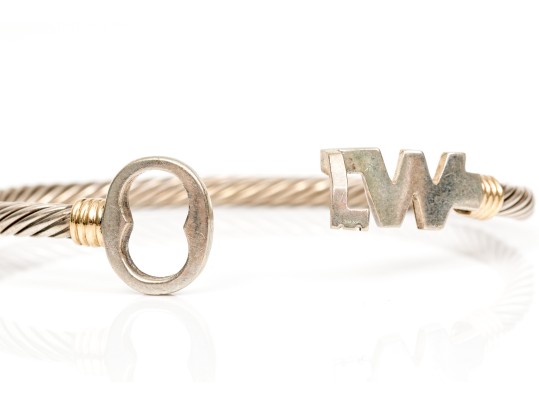 Sterling And 14k Unique Cable Cuff Bracelet With Retrofit Initial Clasp