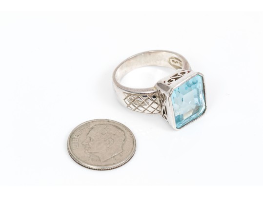 Sterling Silver Striking Emerald Cut Light Blue Color Blue Topaz, Ring, App. 9.07 CTS, Size 7.75