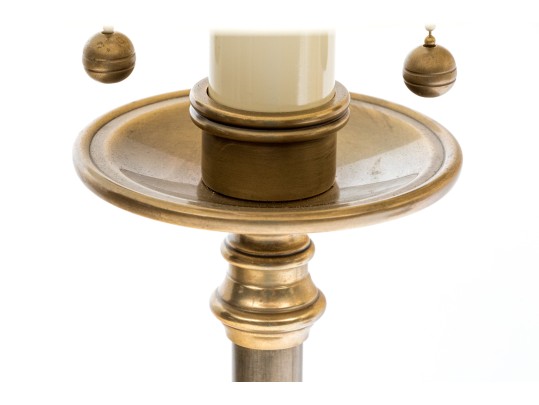 Pair Of Intertek Sturdy Brass Finished Twin Light Table Lamps