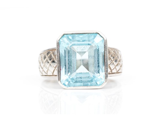 Sterling Silver Striking Emerald Cut Light Blue Color Blue Topaz, Ring, App. 9.07 CTS, Size 7.75