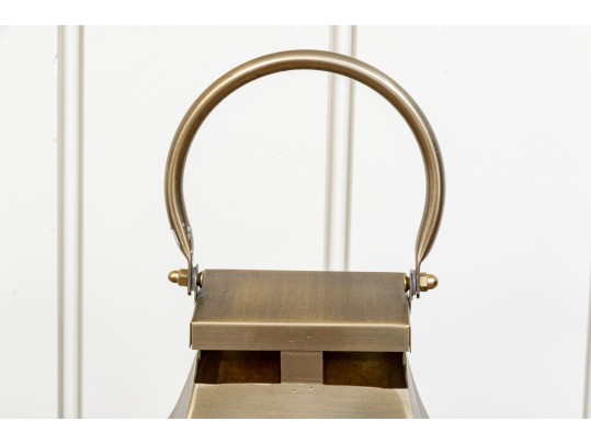 Pair Of Bronzed Finished Metal And Glass Hanging Lanterns