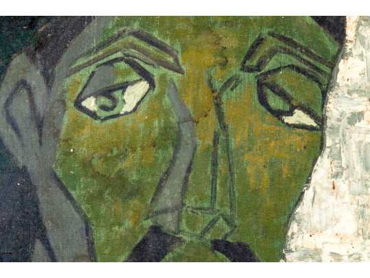 Vintage Oil On Canvas Board, Portrait Of A Bearded Male Figure