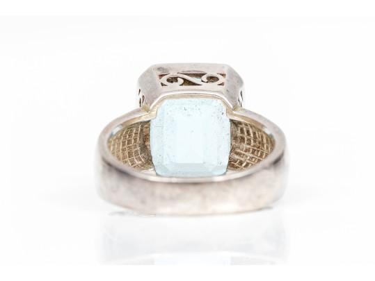 Sterling Silver Striking Emerald Cut Light Blue Color Blue Topaz, Ring, App. 9.07 CTS, Size 7.75
