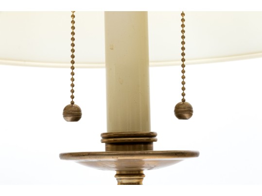 Pair Of Intertek Sturdy Brass Finished Twin Light Table Lamps