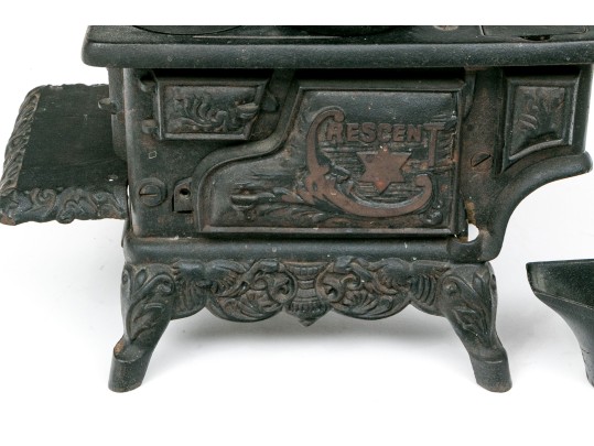 Antique Miniature Cast Iron Stove By Crescent With Accessories