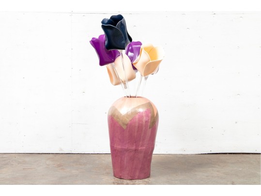 Large Decorative Wood With Plastic Flowers