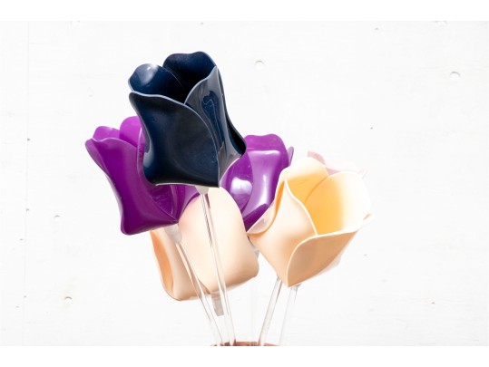 Large Decorative Wood With Plastic Flowers