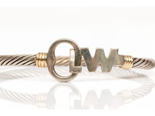 Sterling And 14k Unique Cable Cuff Bracelet With Retrofit Initial Clasp