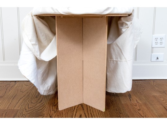 Bennison “Wheat Flower” Pattern Upholstered Skirted Table With Glass Top