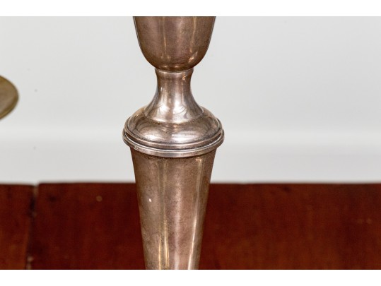 Antique English Brass Candlesticks With Gorham Sterling Weighted Candlesticks