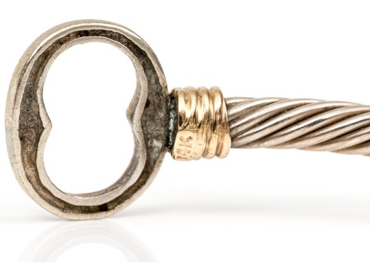 Sterling And 14k Unique Cable Cuff Bracelet With Retrofit Initial Clasp