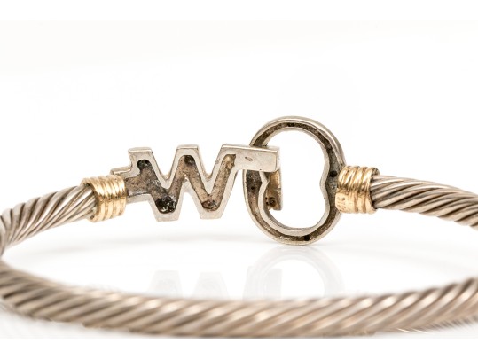 Sterling And 14k Unique Cable Cuff Bracelet With Retrofit Initial Clasp