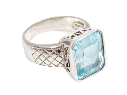 Sterling Silver Striking Emerald Cut Light Blue Color Blue Topaz, Ring, App. 9.07 CTS, Size 7.75