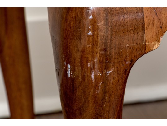 Antique Queen Anne Style Mahogany Stool With Upholstered Seat Cushion