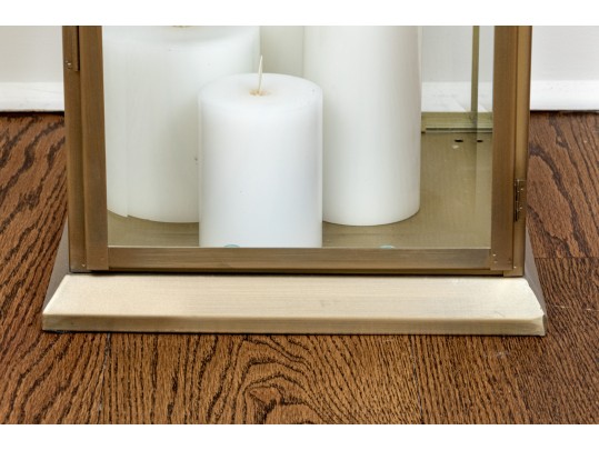 Pair Of Bronzed Finished Metal And Glass Hanging Lanterns