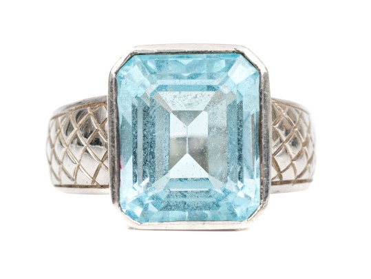 Sterling Silver Striking Emerald Cut Light Blue Color Blue Topaz, Ring, App. 9.07 CTS, Size 7.75